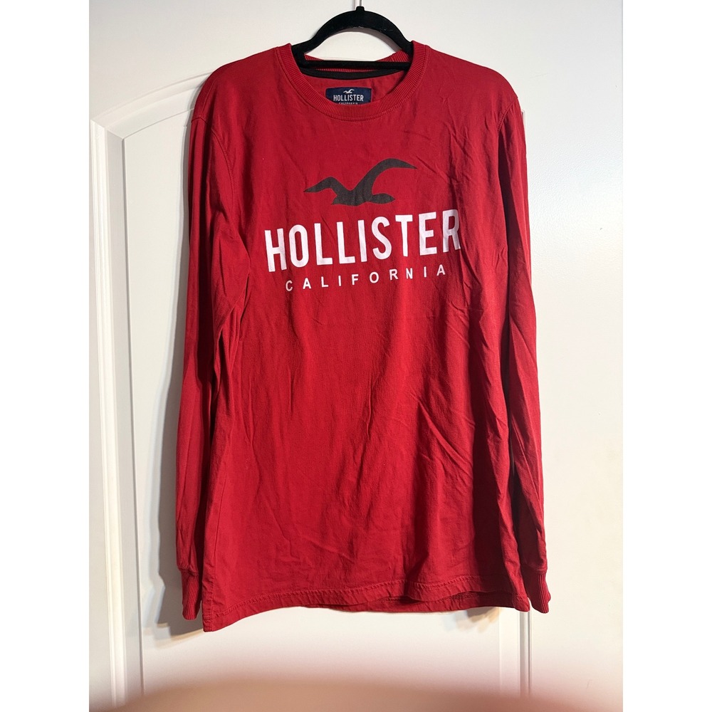 Hollister Graphic Tee XL Red Long Sleeve California Logo Shirt Skater Y2K Surf
